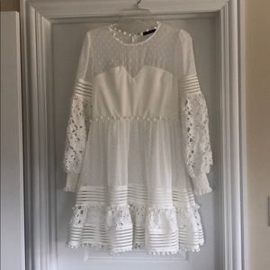 White Lace Pom Pom Dress